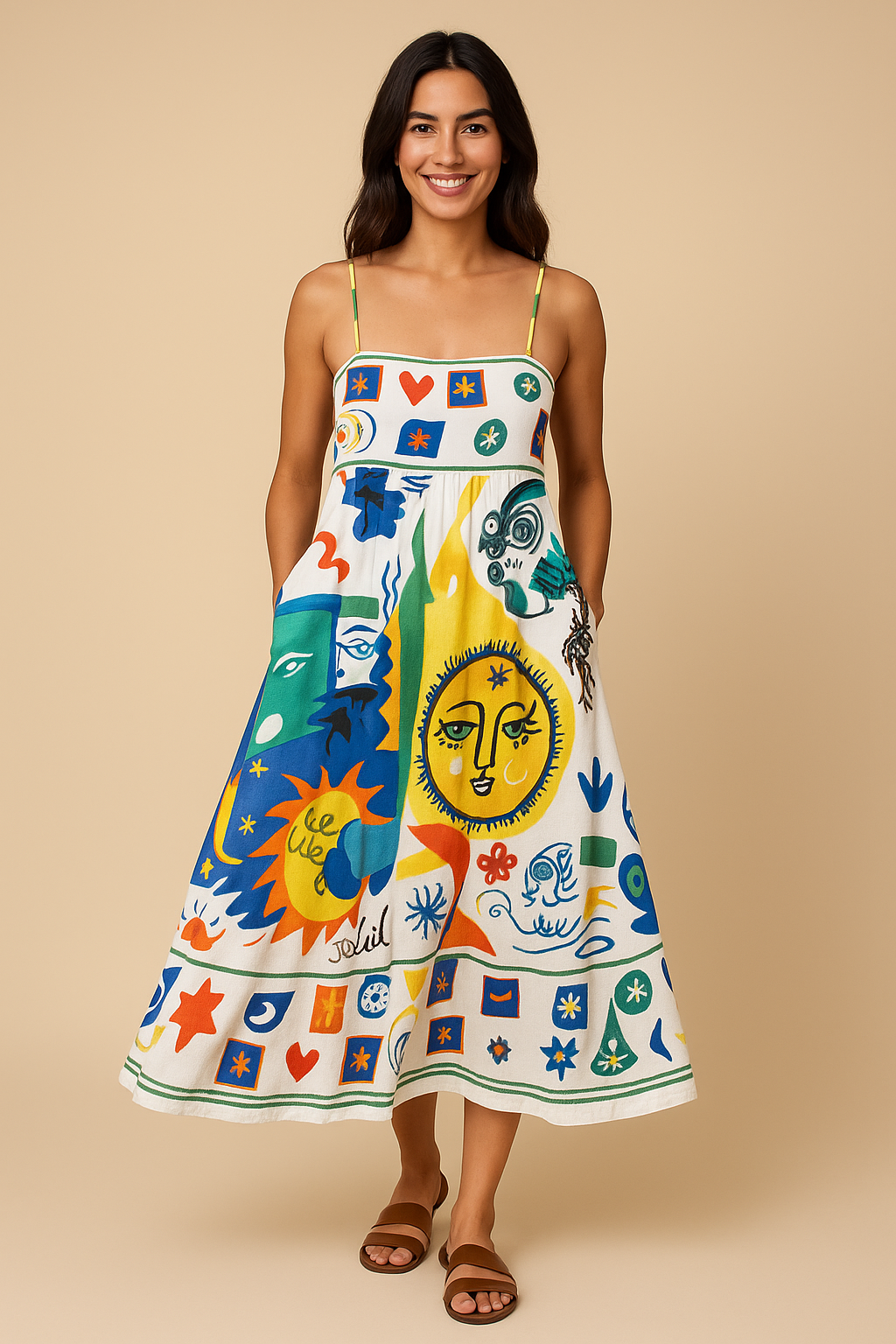 Soliel Art Print Midi Dress